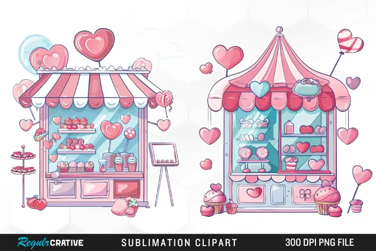 Watercolor Cute Valentines Candy Shop Graphic Clipart