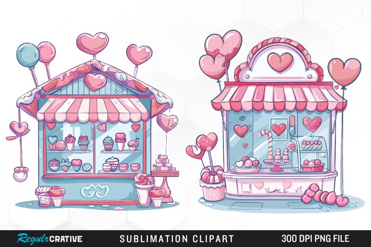 Watercolor Cute Valentines Candy Shop Graphic Clipart example image 1