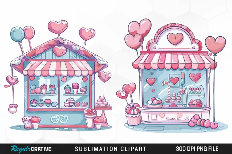 Watercolor Cute Valentines Candy Shop Graphic Clipart