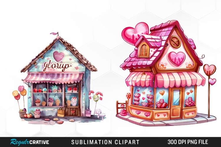 Watercolor Cute Valentines Candy Shop Clipart