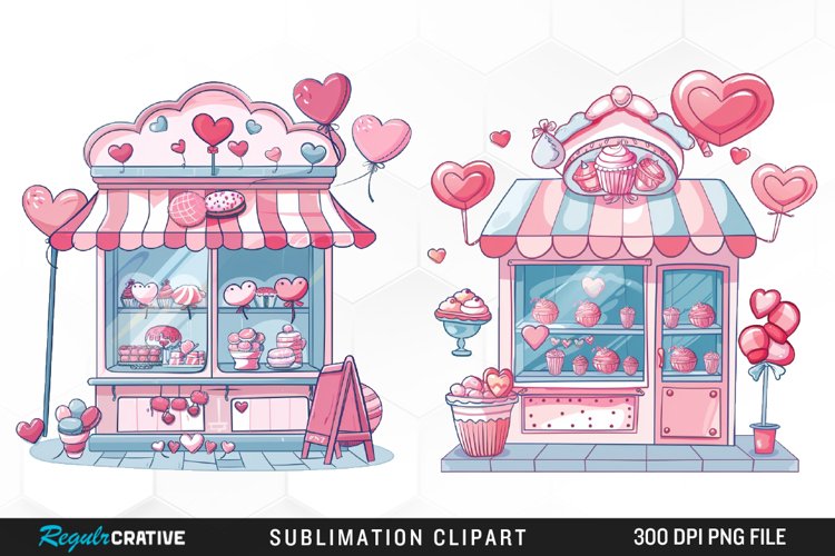 Watercolor Cute Valentines Candy Shop Set Clipart example image 1