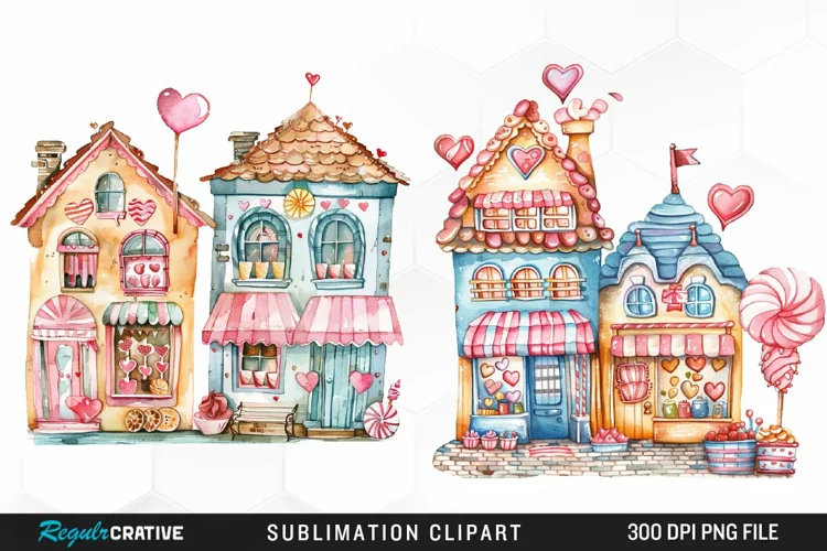 Watercolor Cute Valentines Candy Shop PNG Clipart