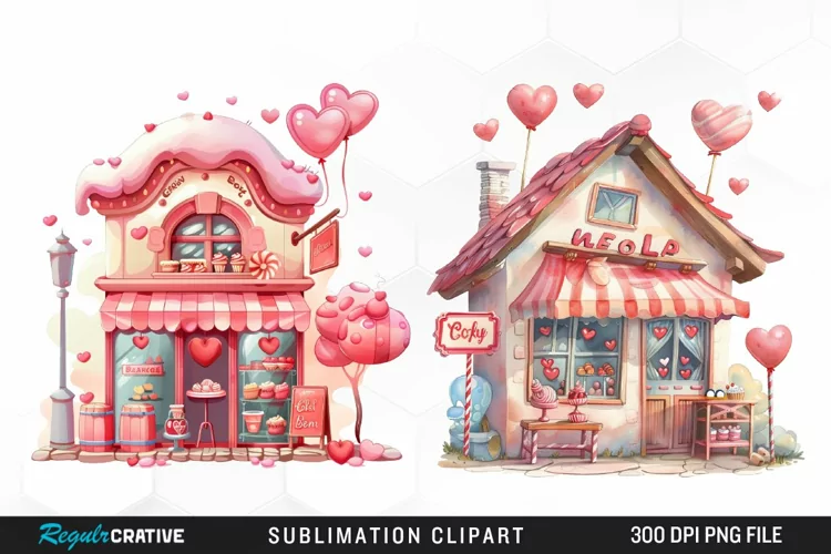Watercolor Cute Valentines Candy Shop Clipart
