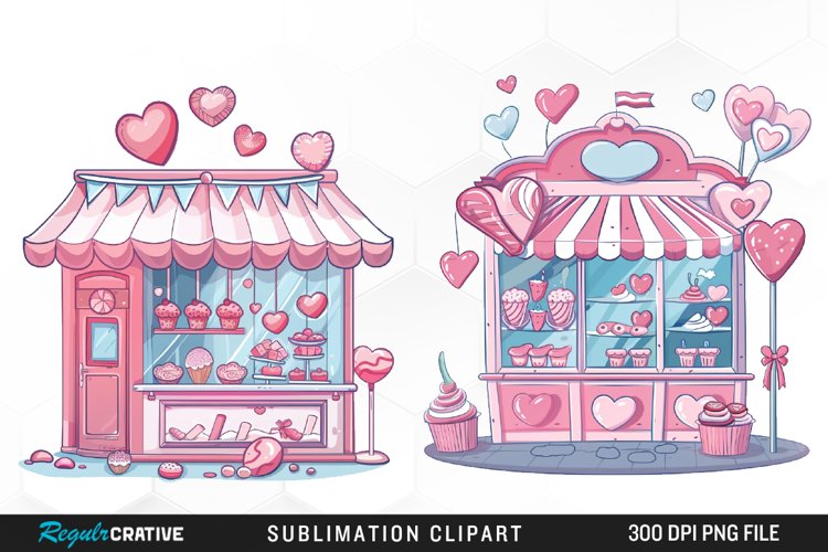 Watercolor Cute Valentines Candy Shop Graphic Clipart example image 1