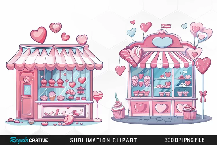 Watercolor Cute Valentines Candy Shop Graphic Clipart