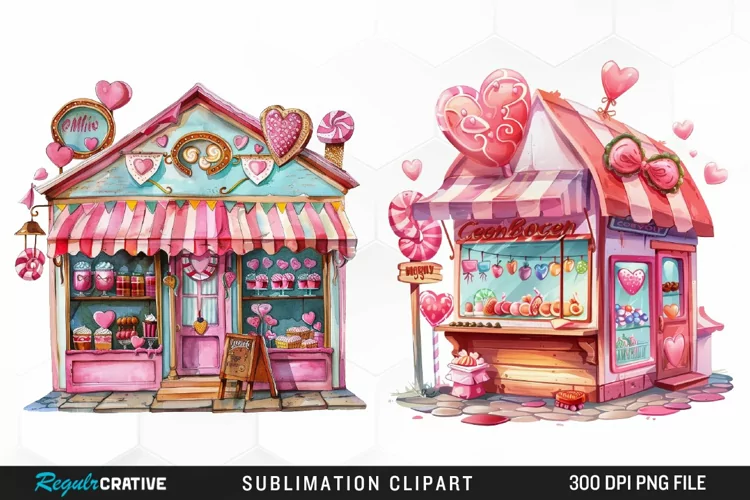 Watercolor Cute Valentines Candy Shop PNG Clipart