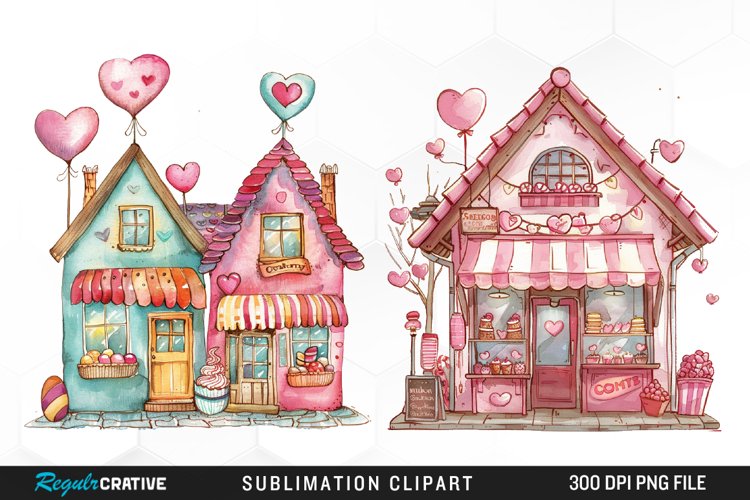 Watercolor Cute Valentines Candy Shop Clipart