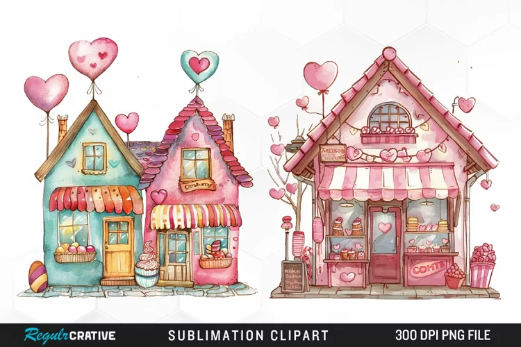 Watercolor Cute Valentines Candy Shop Clipart
