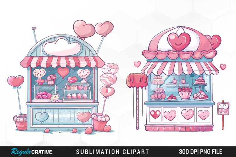 Watercolor Cute Valentines Candy Shop Graphic Clipart example image 1