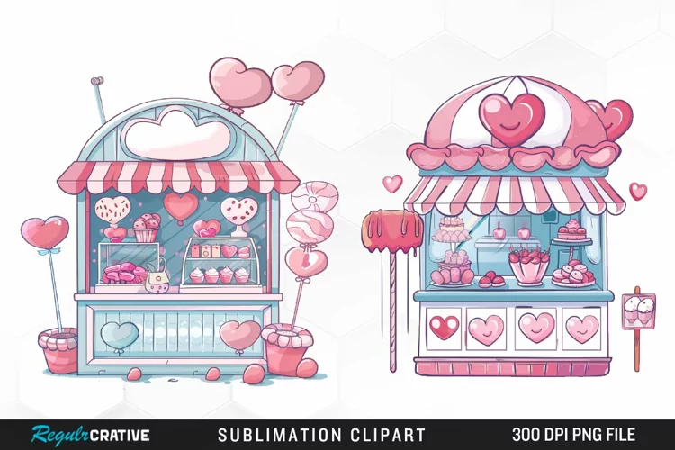 Watercolor Cute Valentines Candy Shop Graphic Clipart