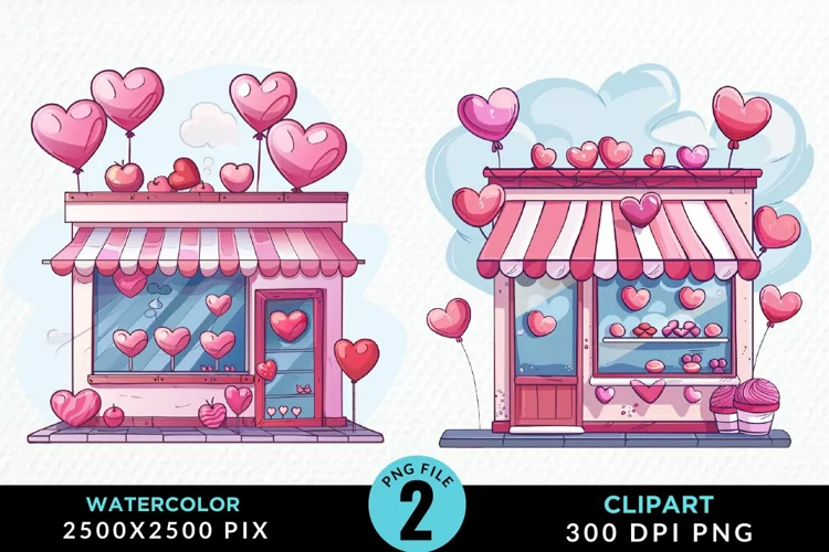 Watercolor Cute Valentines Candy Shop Clipart