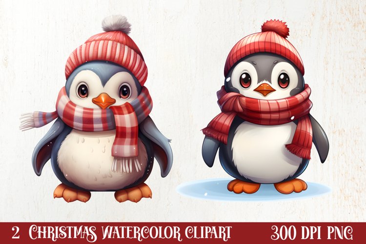 Watercolor Cute Winter Penguin Clipart, Christmas Clipart