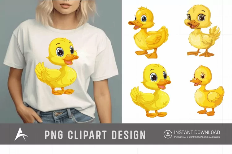 Watercolor Cute Yellow Duck Clipart