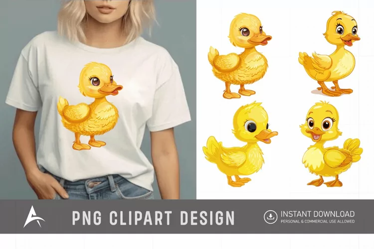Watercolor Cute Yellow Duck Clipart