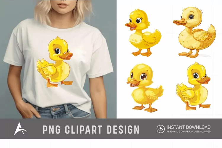 Watercolor Cute Yellow Duck Clipart