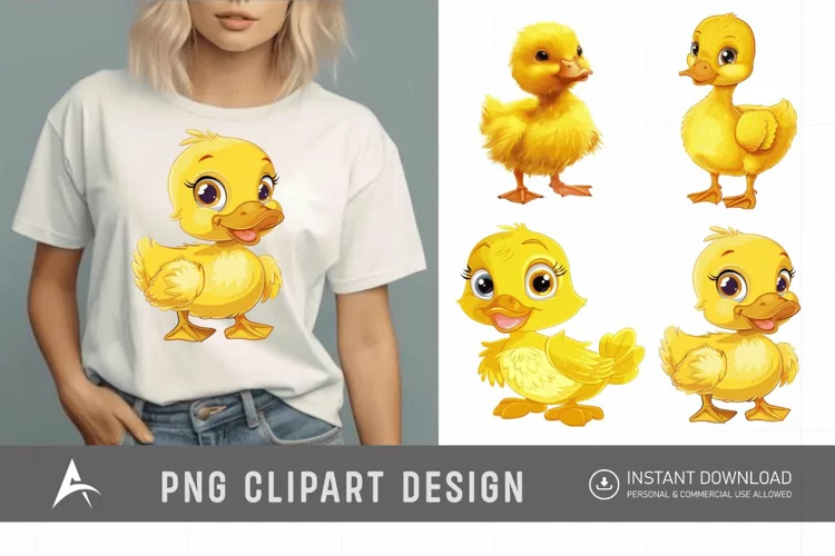 Watercolor Cute Yellow Duck Clipart