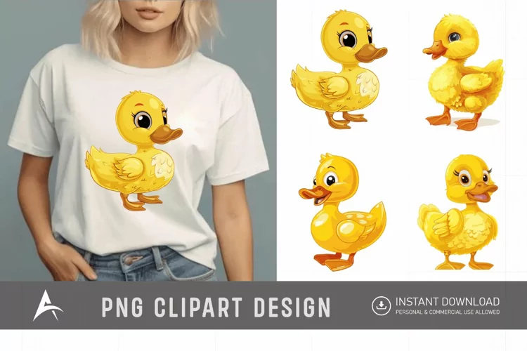 Watercolor Cute Yellow Duck Clipart