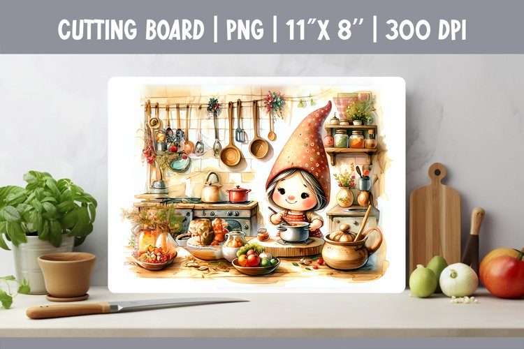 Watercolor Kitchen Cutting Board Sublimation Design | Gnomes