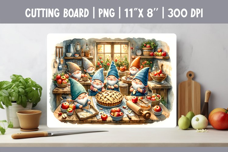 Watercolor Kitchen Cutting Board Sublimation Design | Gnomes