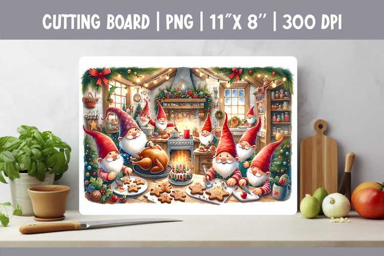 Christmas Kitchen Cutting Board Sublimation Design | Gnomes
