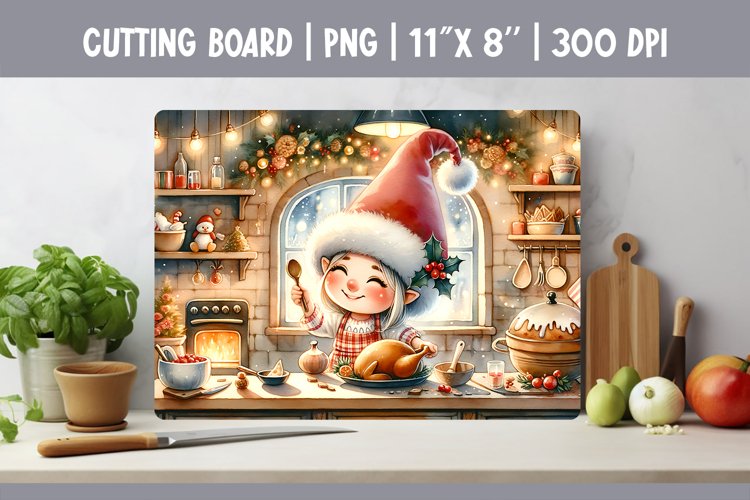 Christmas Kitchen Cutting Board Sublimation Design Gnome example image 1