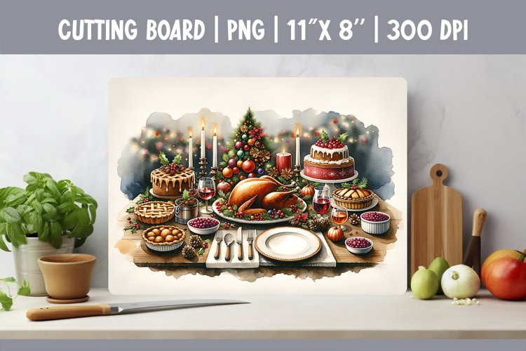 Kitchen Cutting Board Sublimation Design | Christmas Dinner