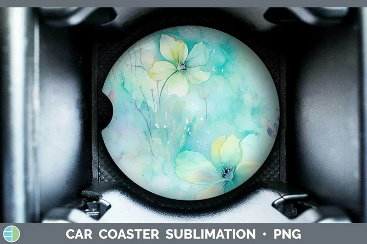 Watercolor Cyan Car Coaster Sublimation Coaster Designs