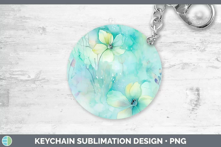 Watercolor Cyan Keychain Sublimation Keyring Designs