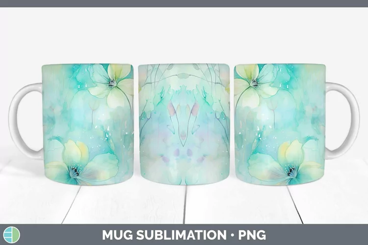 Watercolor Cyan Mug Wrap Sublimation Coffee Cup Designs