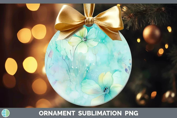 Watercolor Cyan Ornament Sublimation Bauble Designs
