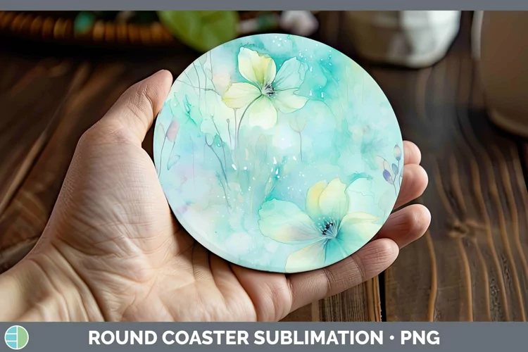 Watercolor Cyan Round Coaster Sublimation Coaster Designs