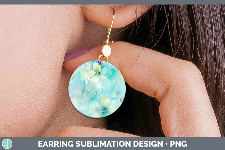 Watercolor Cyan Round Earrings Sublimation Earrings Designs