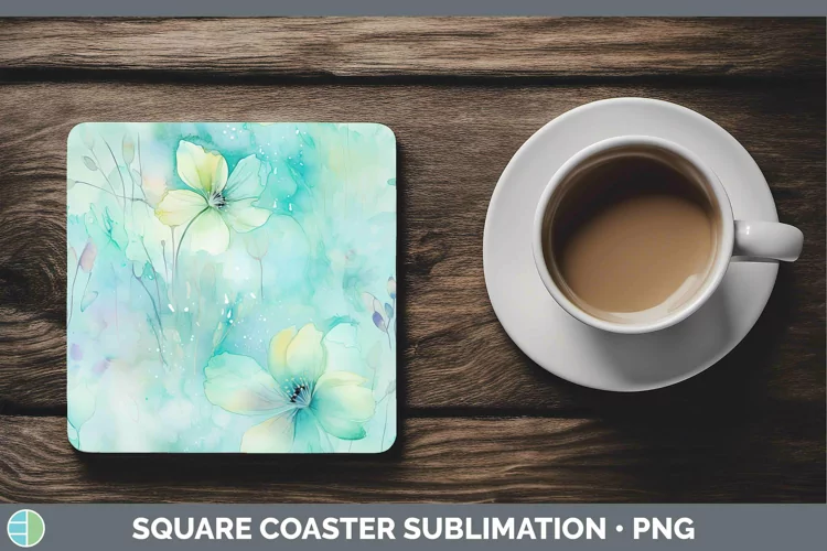 Watercolor Cyan Square Coaster Sublimation Coaster Designs