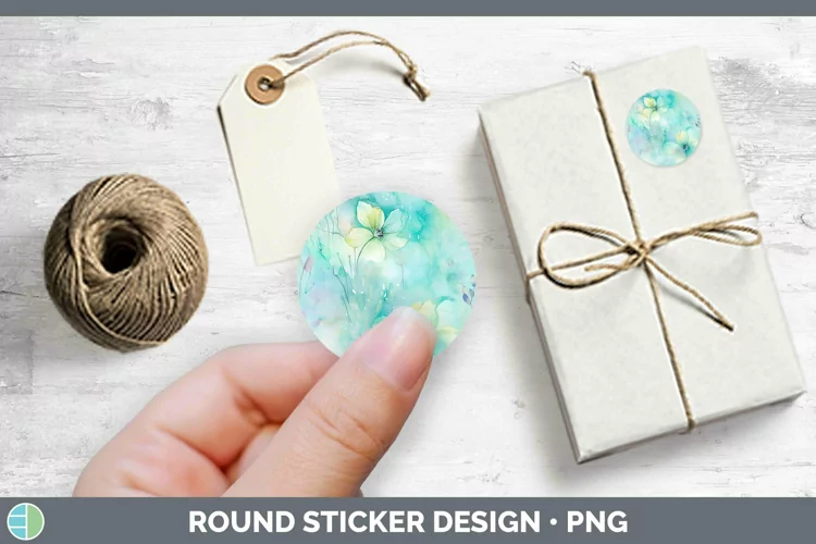 Watercolor Cyan Stickers | Round Labels Designs