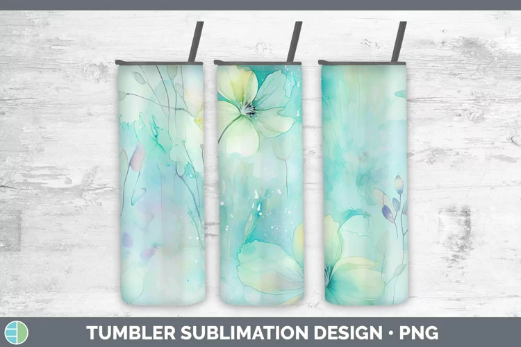 Watercolor Cyan Tumbler Sublimation 20 oz Skinny Tumbler Des