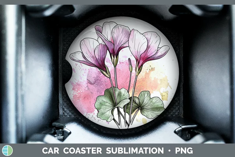 Watercolor Cyclamen Car Coaster Sublimation Designs