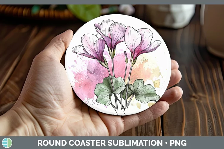 Watercolor Cyclamen Round Coaster Sublimation Coaster Design