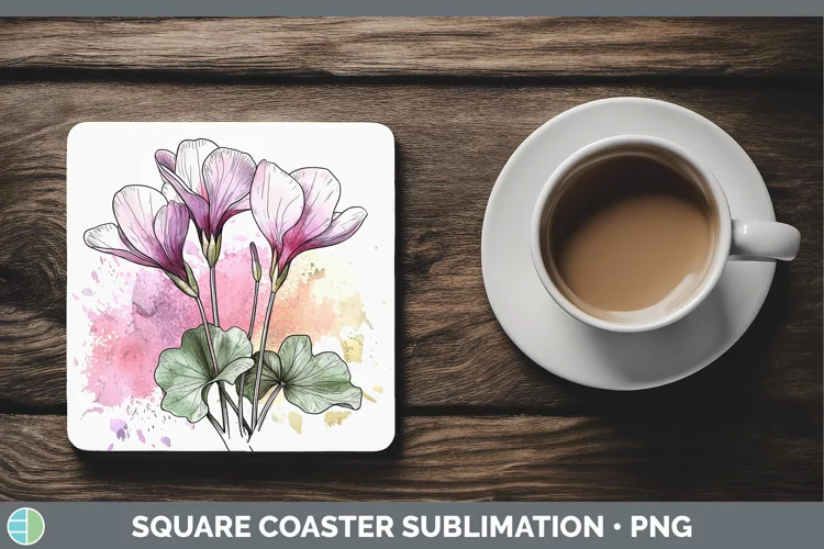 Watercolor Cyclamen Square Coaster Sublimation Coaster Desig