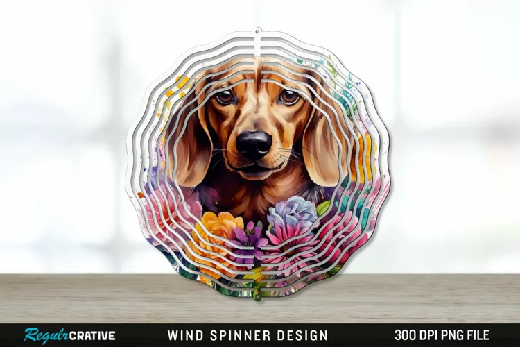 Watercolor Dachshund Dog Wind Spinner Sublimation PNG Design