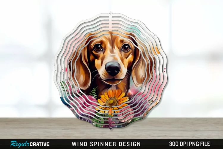 Watercolor Dachshund Dog Wind Spinner Sublimation PNG Design