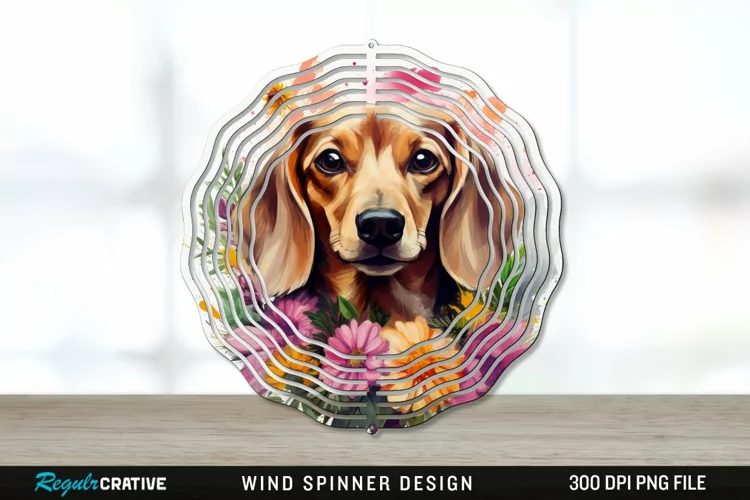 Watercolor Dachshund Dog Wind Spinner Sublimation PNG Design