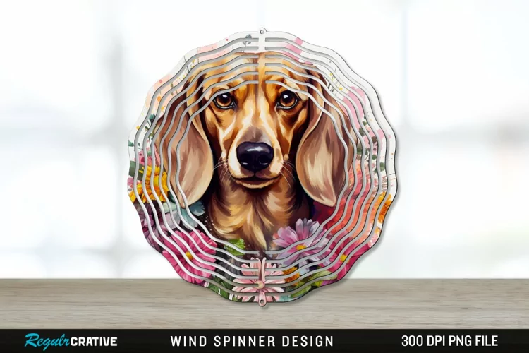 Watercolor Dachshund Dog Wind Spinner Sublimation PNG Design