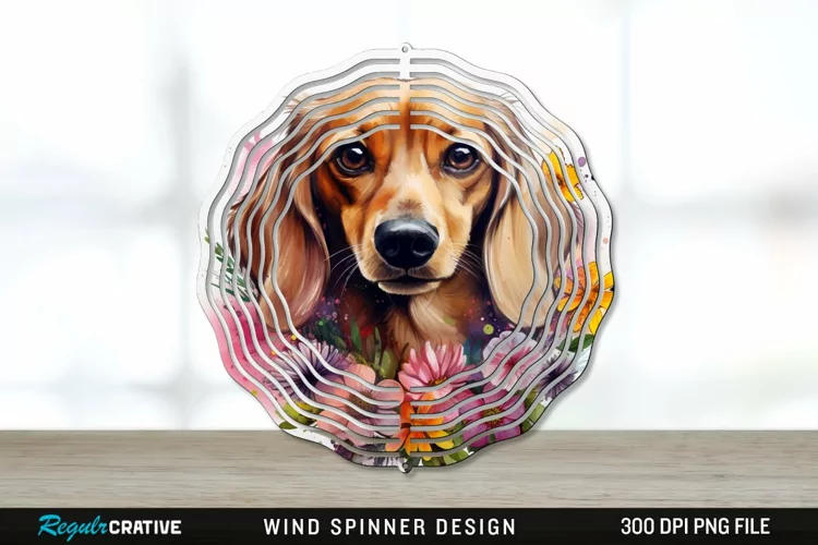 Watercolor Dachshund Dog Wind Spinner Sublimation PNG Design