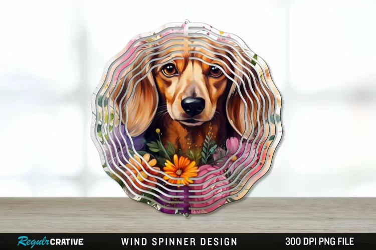 Watercolor Dachshund Dog Wind Spinner Sublimation PNG Design