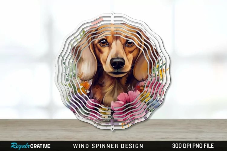 Watercolor Dachshund Dog Wind Spinner Sublimation PNG Design