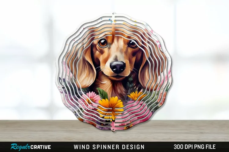 Watercolor Dachshund Dog Wind Spinner Sublimation PNG Design