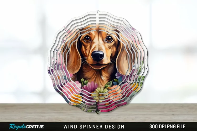 Watercolor Dachshund Dog Wind Spinner Sublimation PNG Design