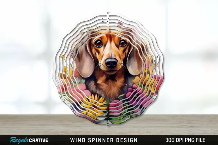 Watercolor Dachshund Dog Wind Spinner Sublimation PNG Design