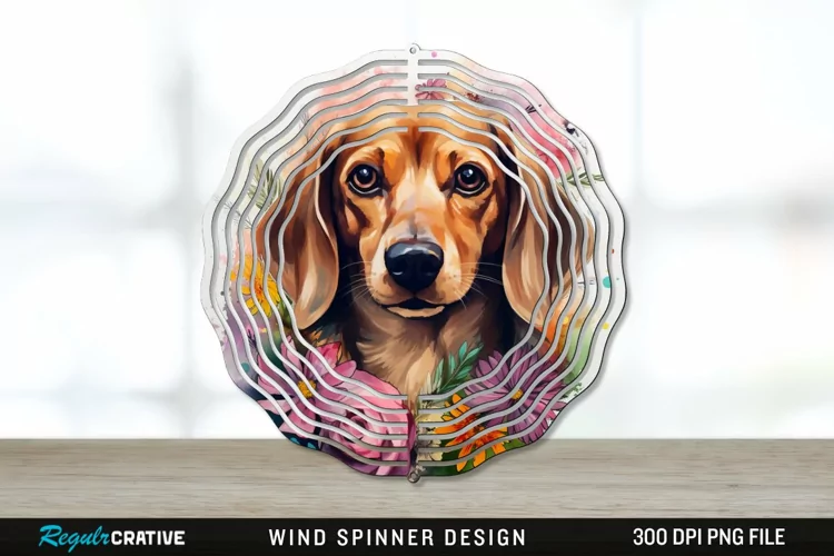 Watercolor Dachshund Dog Wind Spinner Sublimation PNG Design
