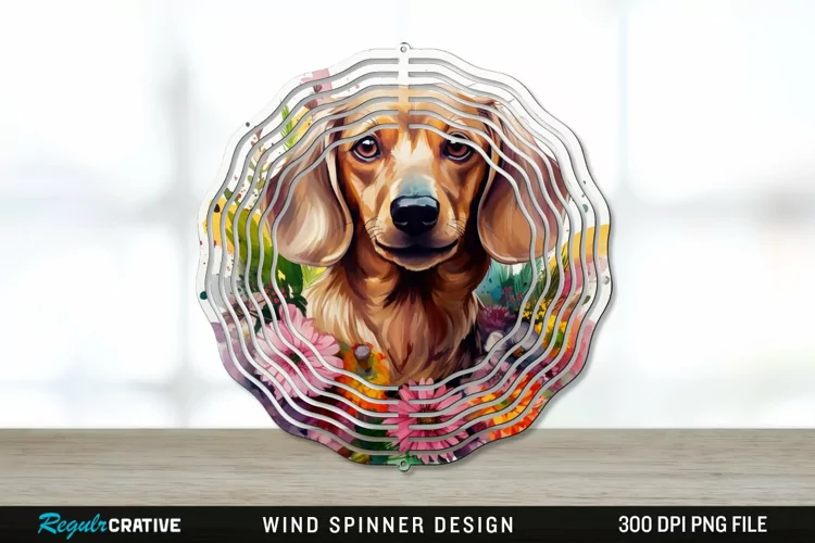 Watercolor Dachshund Dog Wind Spinner Sublimation PNG Design